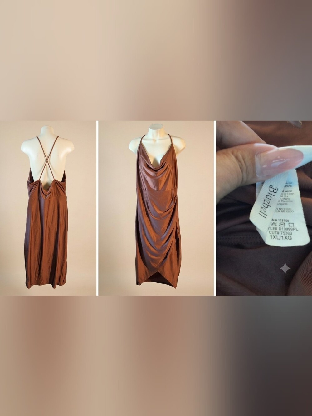 Bluebell Bronze Satin Draped Midi Dress with Crossback Straps